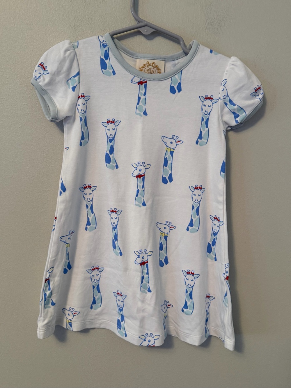 The Beaufort Bonnet Company White & Blue Giraffe Print Polly Play Dress